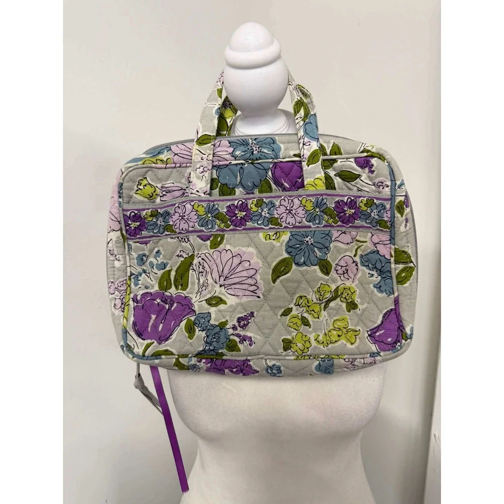 Vera Bradley Floral Quilted Tablet Case Document Bag Purple Blue Grey Floral